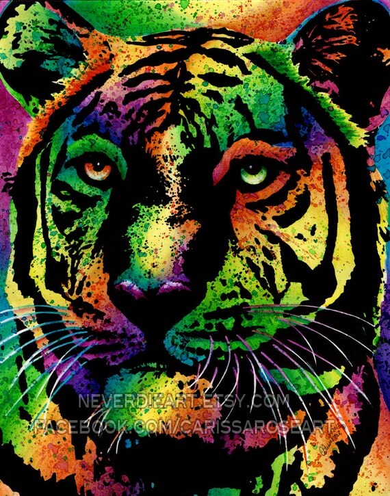 ORIGINAL PAINTING Tiger Rainbow Pop Art Safari by NeverDieArt