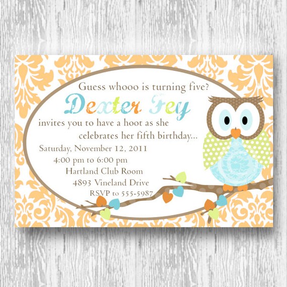 Woodland Owl Invitation for Birthday Party or Baby Shower - Boys DIY Blue Orange Printable Invite by BeeAndDaisy Il_570xn