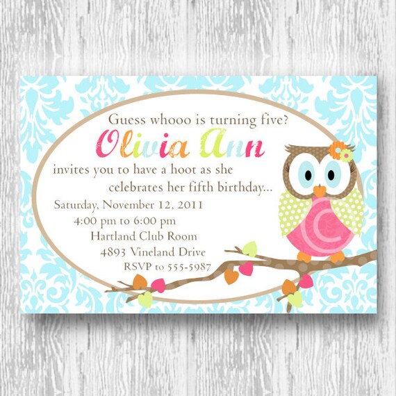 Woodland Owl Invitation for Birthday Party or Baby Shower - DIY Girls Printable Invite by BeeAndDaisy Il_570xn