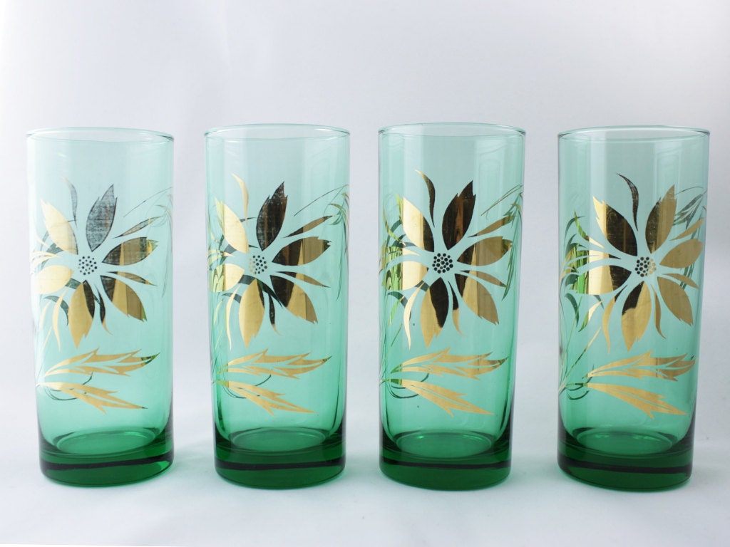green drinking glasses vintage