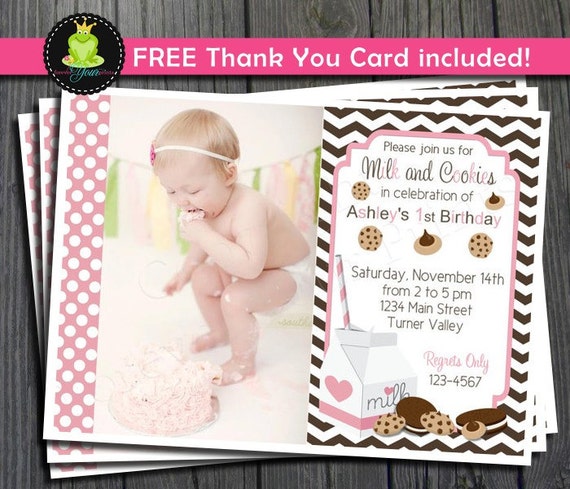 Milk and Cookies Invitation - FREE Thank You Card included Il_570xn