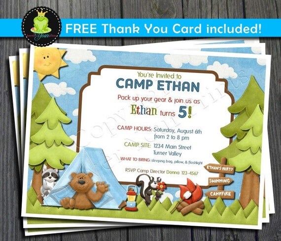 Camping Birthday Invitation - FREE Thank You Card included Il_570xn