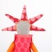 Modern fabric rag doll in Light Grey , Flowery , Polka Dots pink, red , orange & Burgundy funky eco handmade doll With cool Spikes Haircut