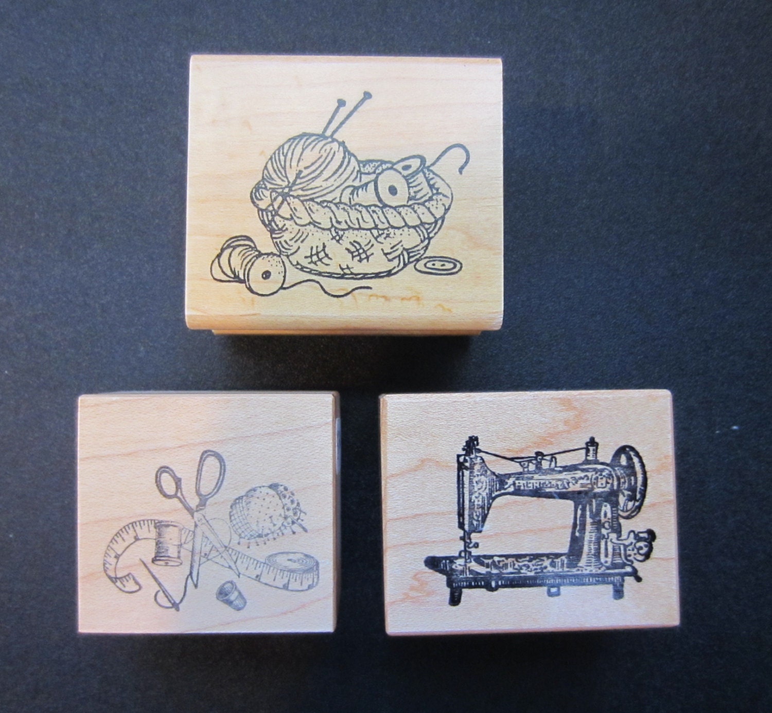 Sewing theme rubber stamps set of three very by TheHoneyBeeCrafts