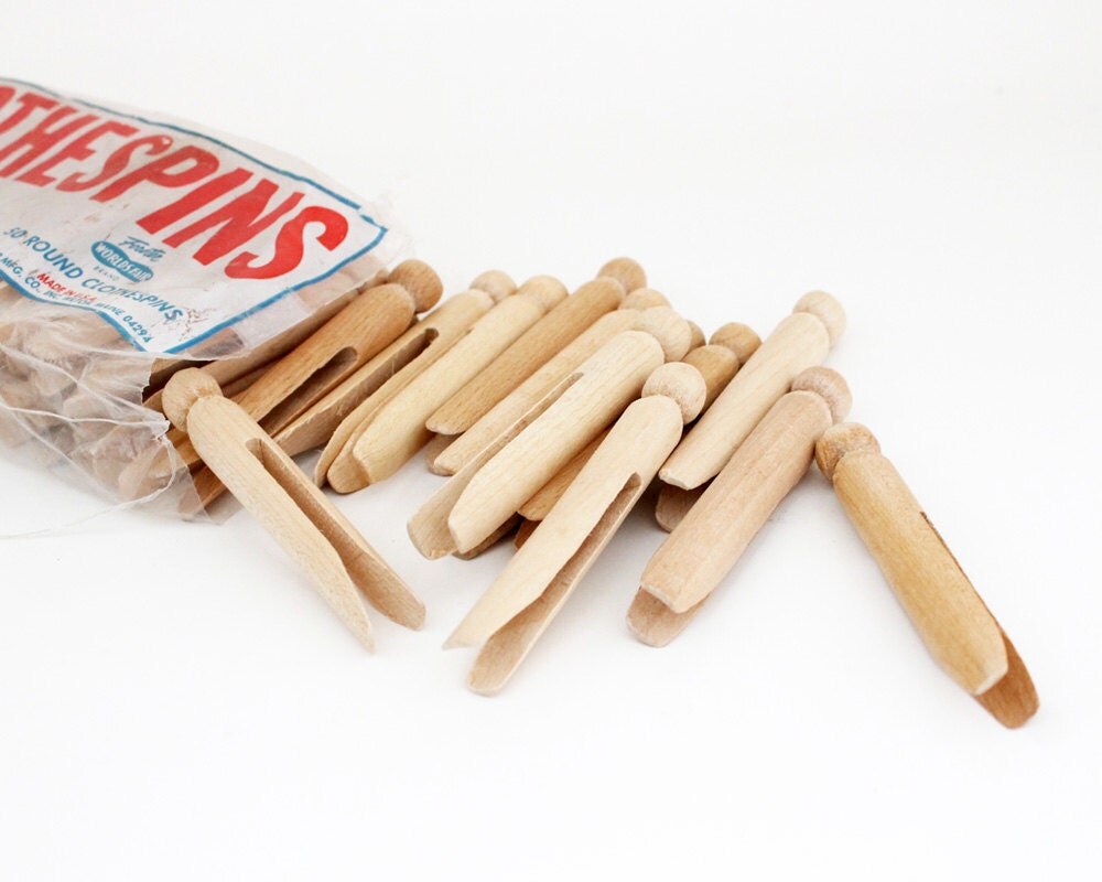 50 Old Fashioned Wooden Clothespins Original By Bailiwickvintage