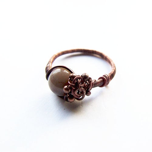 coffee ring wire wrapped copper statement ring with petrified wood