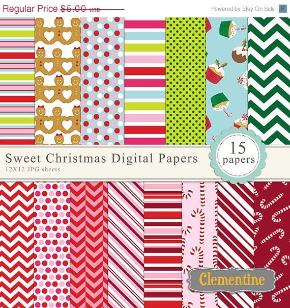 40% OFF SALE Sweet Christmas scrapbook paper 12x12, digital scrapbooking paper, royalty free- Instant Download Il_570xn