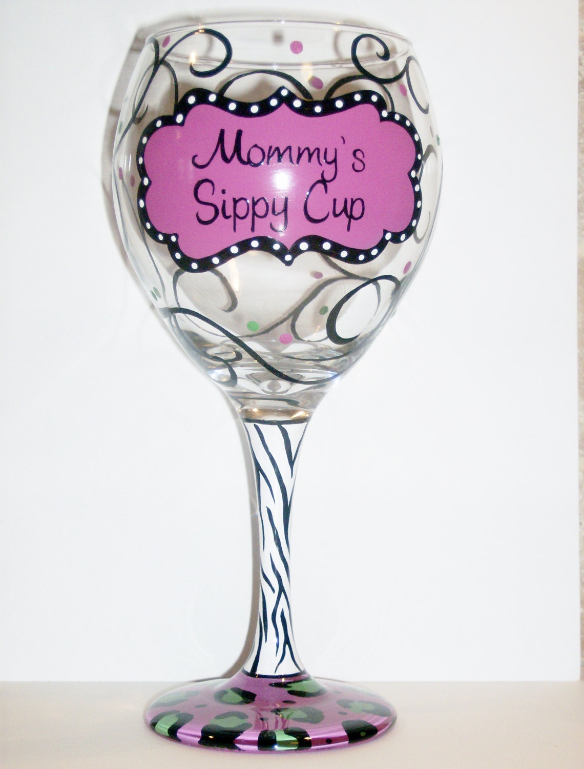 Pink Hand Painted Mommy's Sippy Cup Wine Glass by LiquidTherapy