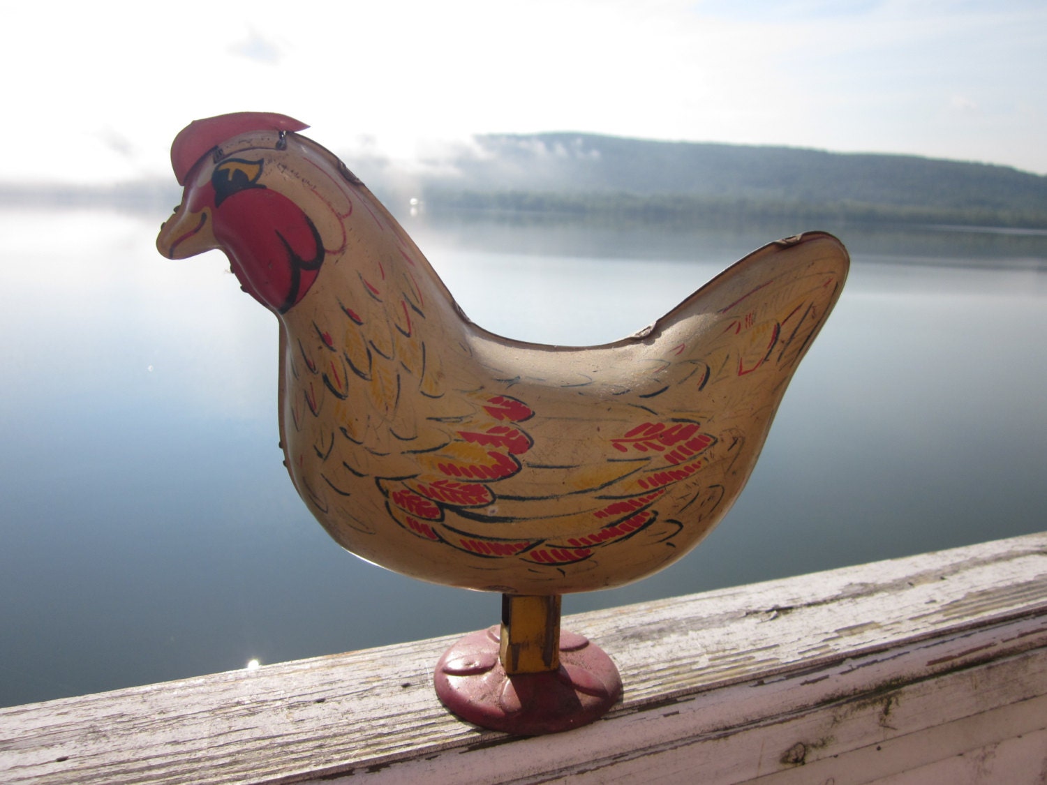 wyandotte tin chicken toy lays eggs toys tin toys by diddle47