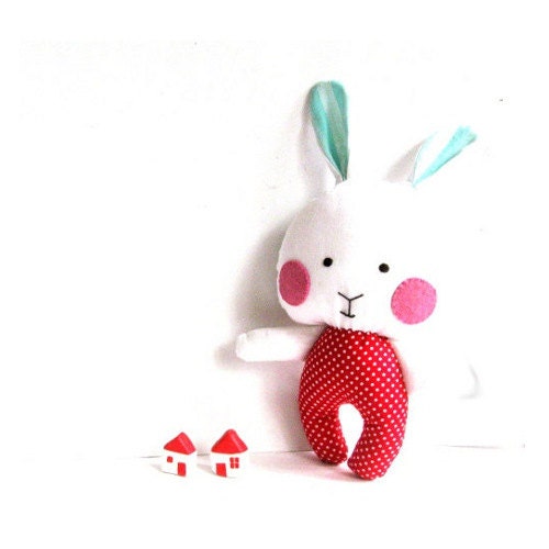 Bunny toy rabbit toy stuffed bunny stuffed animal soft toy rag doll stuffed toy stuffed rabbit softie red turquoise blue white 31 cm 12"