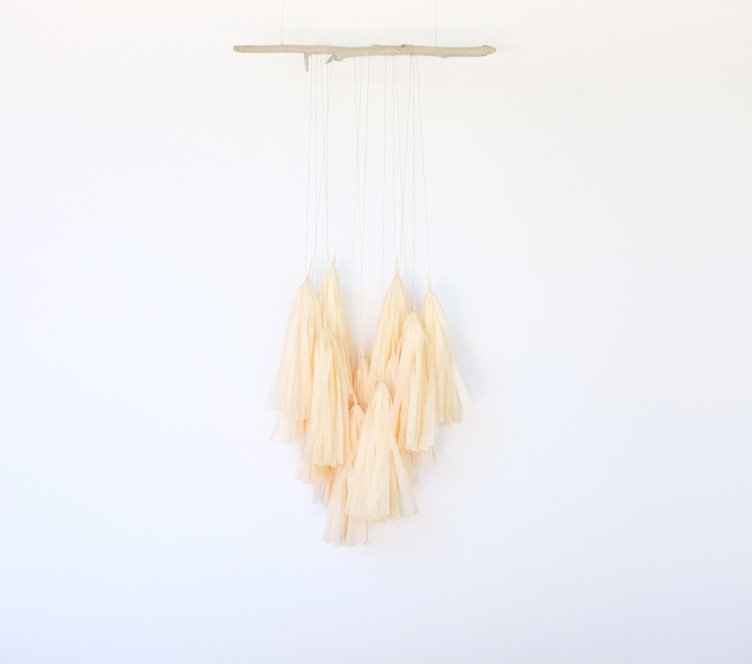 Peach Fringe Mobile on Driftwood