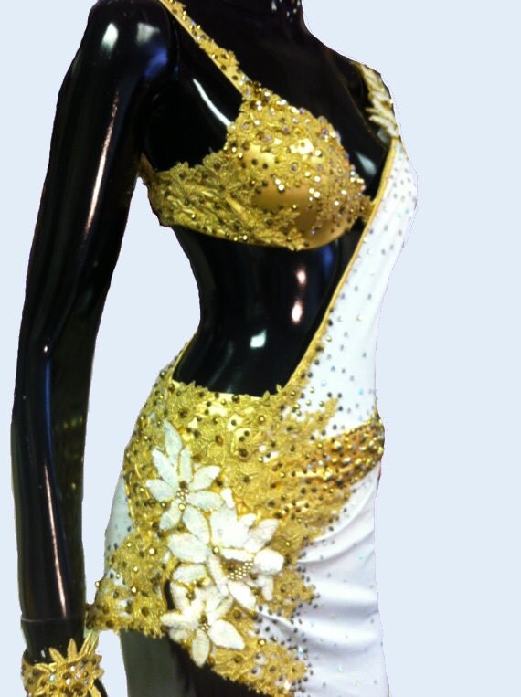 White and Gold Latin Dance Dress Dance Dress Latin