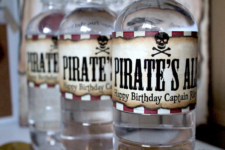 Pirate Water Bottle Labels - Boys Birthday Party - DIY PRINTABLE FILE by Sassaby Il_570xn