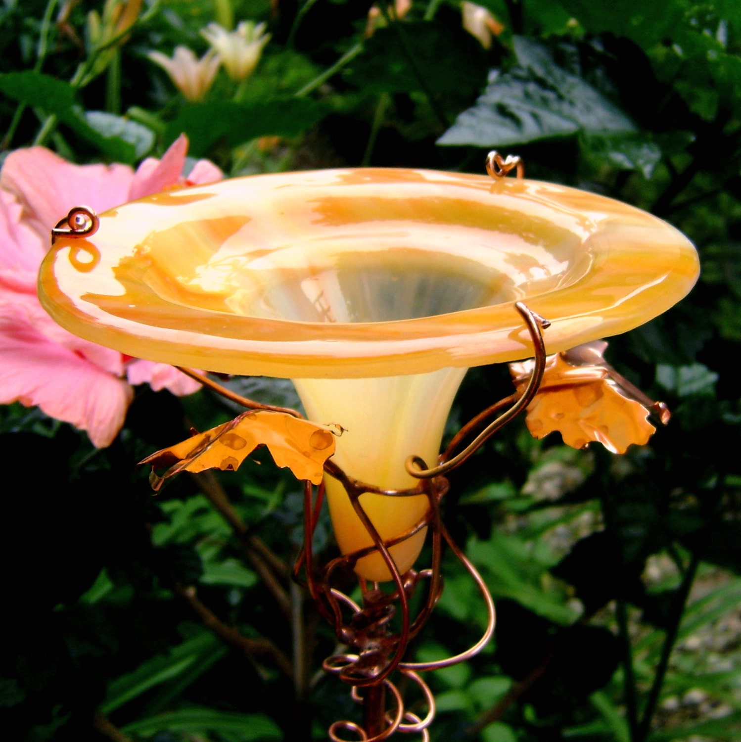 Orange HUMMINGBIRD FEEDER stained glass by GloriasGlassGarden