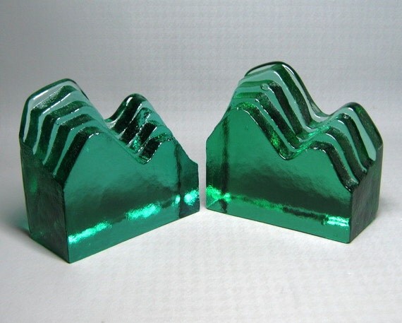 BLENKO glass bookends green by jumpinacrater on Etsy