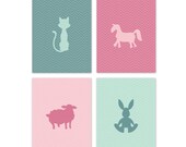 Animal Silhouette Chevron Background Printables - Set of 4 - Teal/Pink - Storyfor2