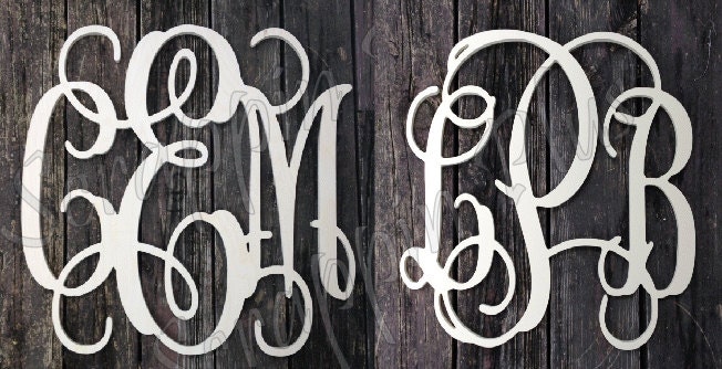 3 pack of 32 inch Vine connected wooden monogram letters - unpainted