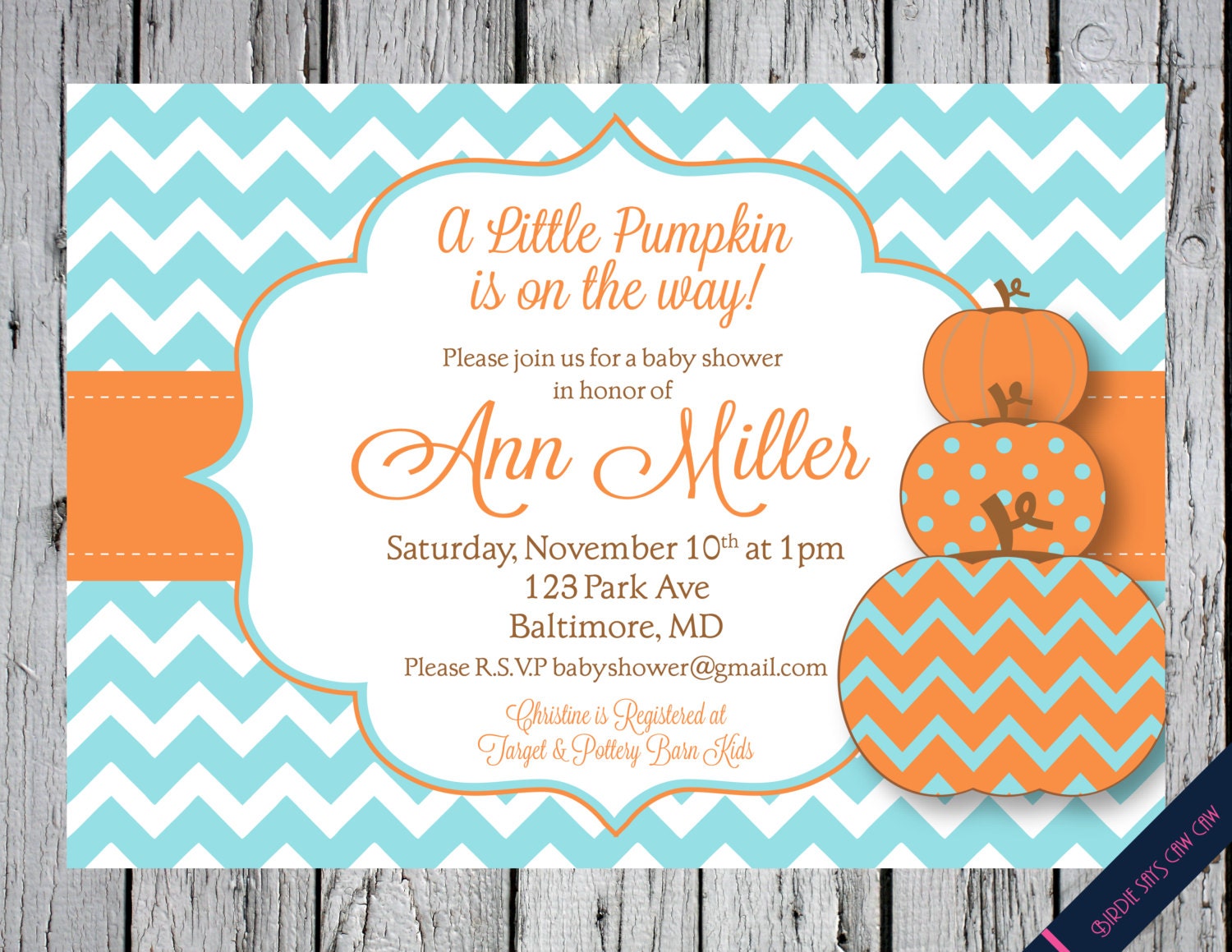 Little Pumpkin Printable Baby Shower Birthday Party Invitation Invite ...