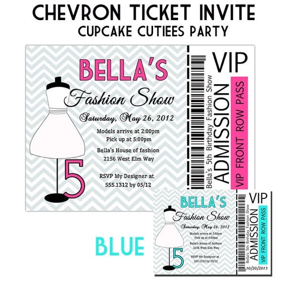 Fashion Show Ticket Digital Custom by CupcakeCutieesParty on Etsy