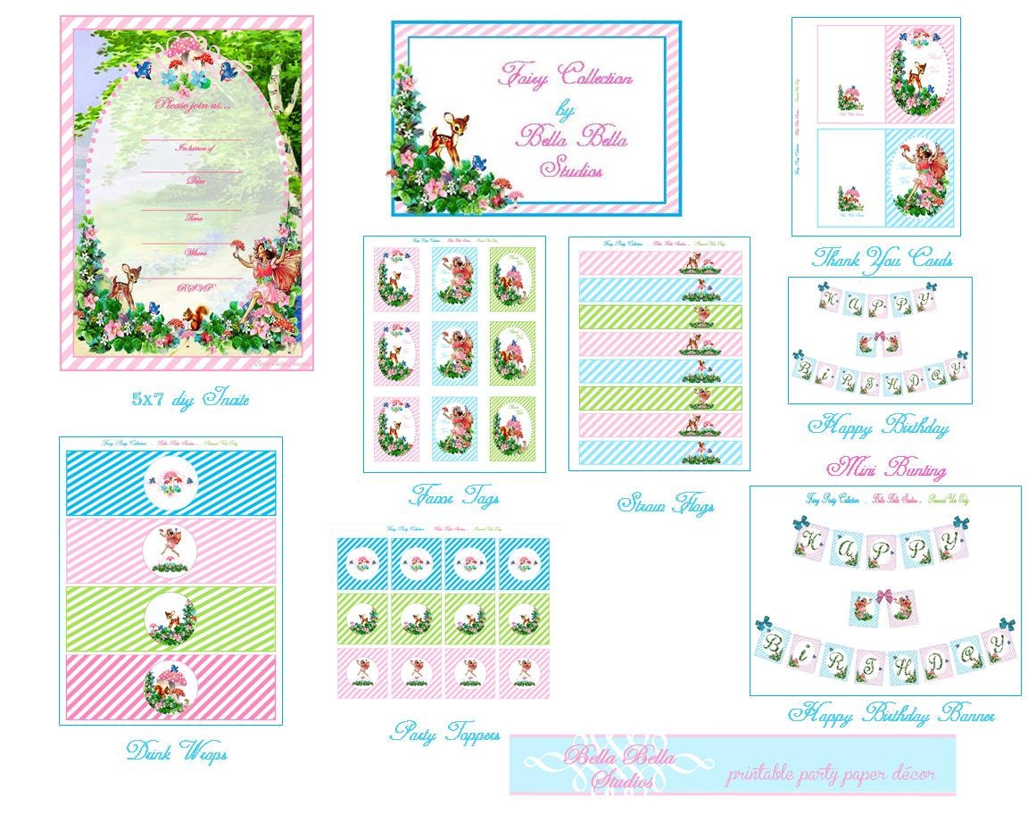 FAIRY PRINTABLE Party COLLECTION {Pink} - Instant Download by Bella Bella Studios Il_570xn