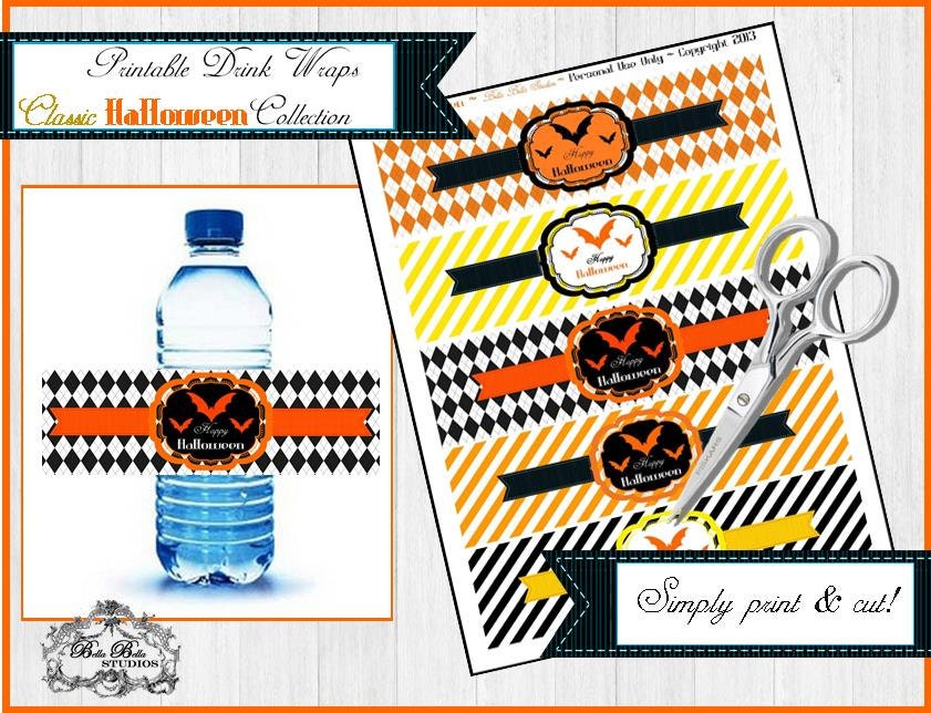 Classic Halloween ~ Printable Bottle Wrappers, Drink Wraps ~ Instant Download ~ Bella Bella Studios Il_570xn