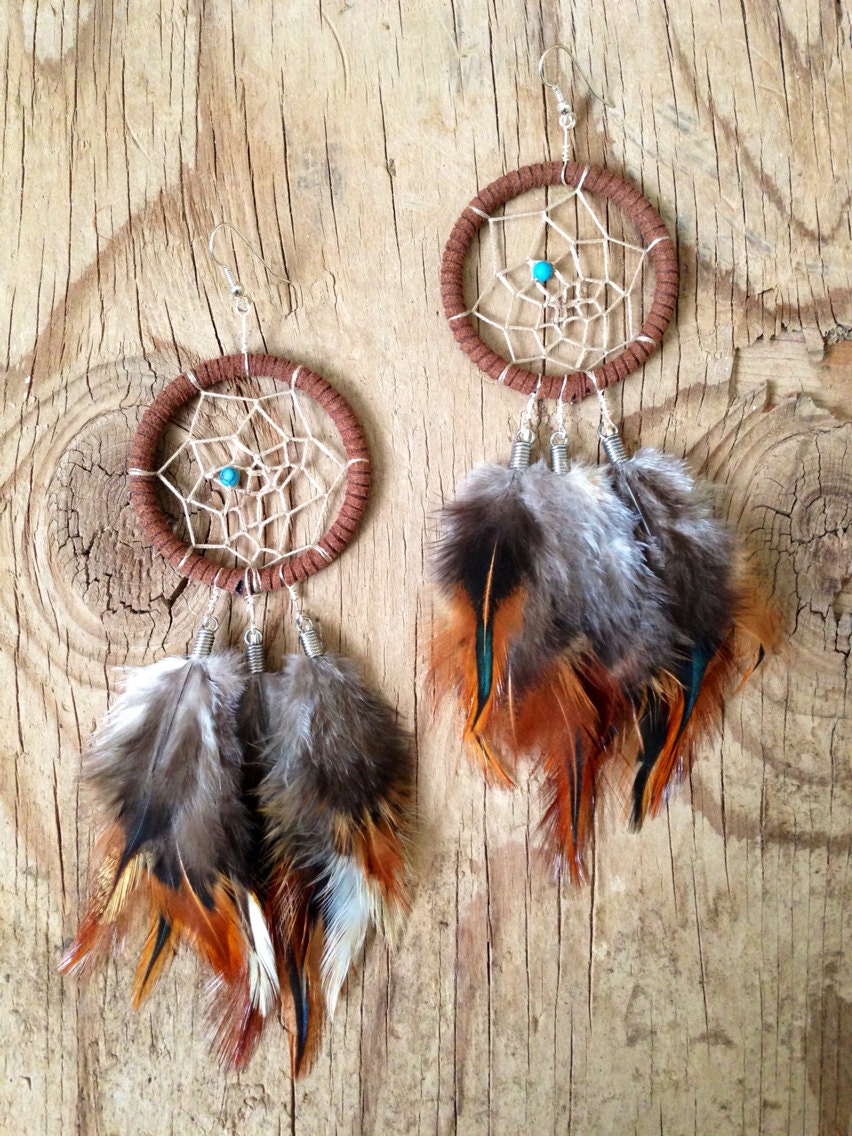 Large Dream Catcher Earrings // Feather Earrings // by HoodKnitt