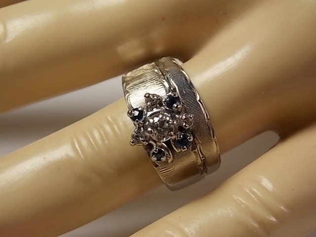 1960s Diamond and Sapphire wedding ring set .46Ctw White Gold 14K 6 ... 1960s Diamond and Sapphire wedding ring set .46Ctw White Gold 14K 6 ...