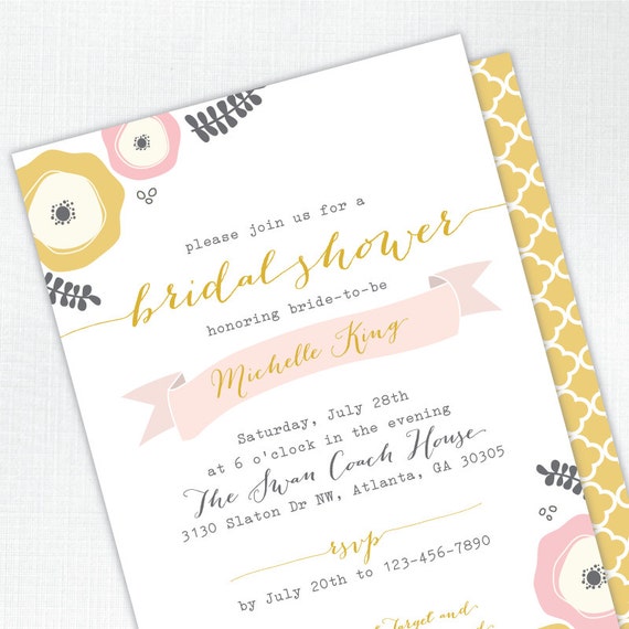 Chic Blooms Bridal Shower Invitation - PRINTED - Printable file also available Il_570xn
