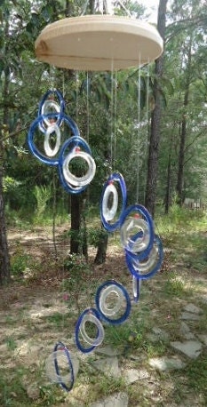 RECYCLING BLUE BOTTLES into wonderful windchimes, handmade, musical wind chimes, wind chimes, hanging, garden 25