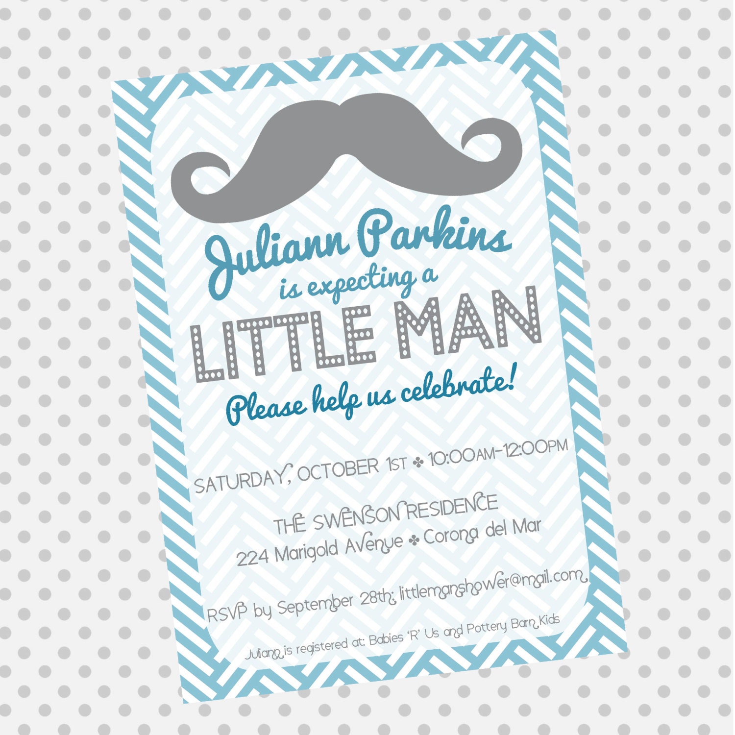 Little Man Shower Invitation - Custom Baby Shower Invitation- Mustache - Printable Il_570xn