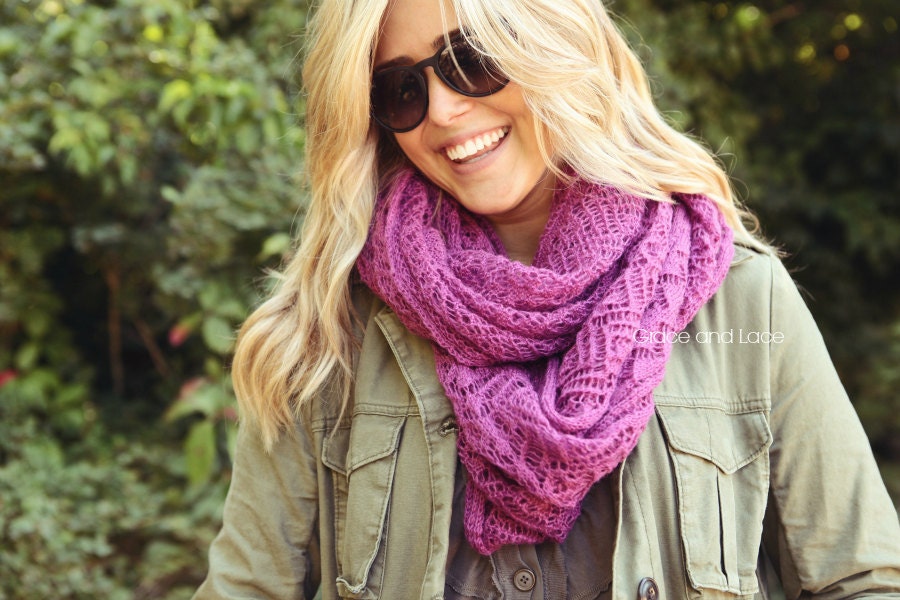 Lace Knit Scarf - BERRY lace scarf - infnity scarf - mohair scarf - lacey scarf - knitted scarf - grace and lace