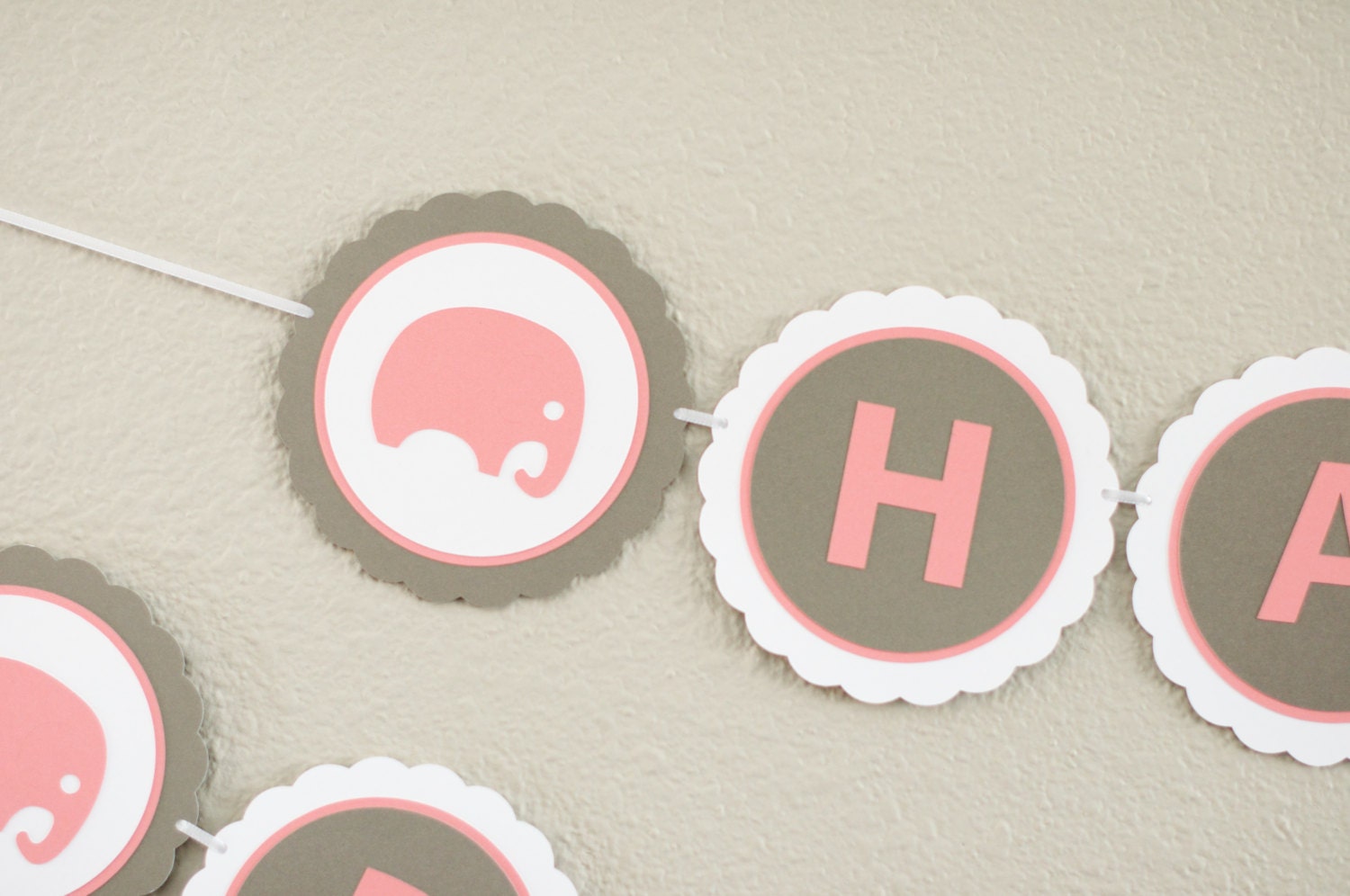 HAPPY BIRTHDAY Banner Elephant Pink Gray Il_570xn