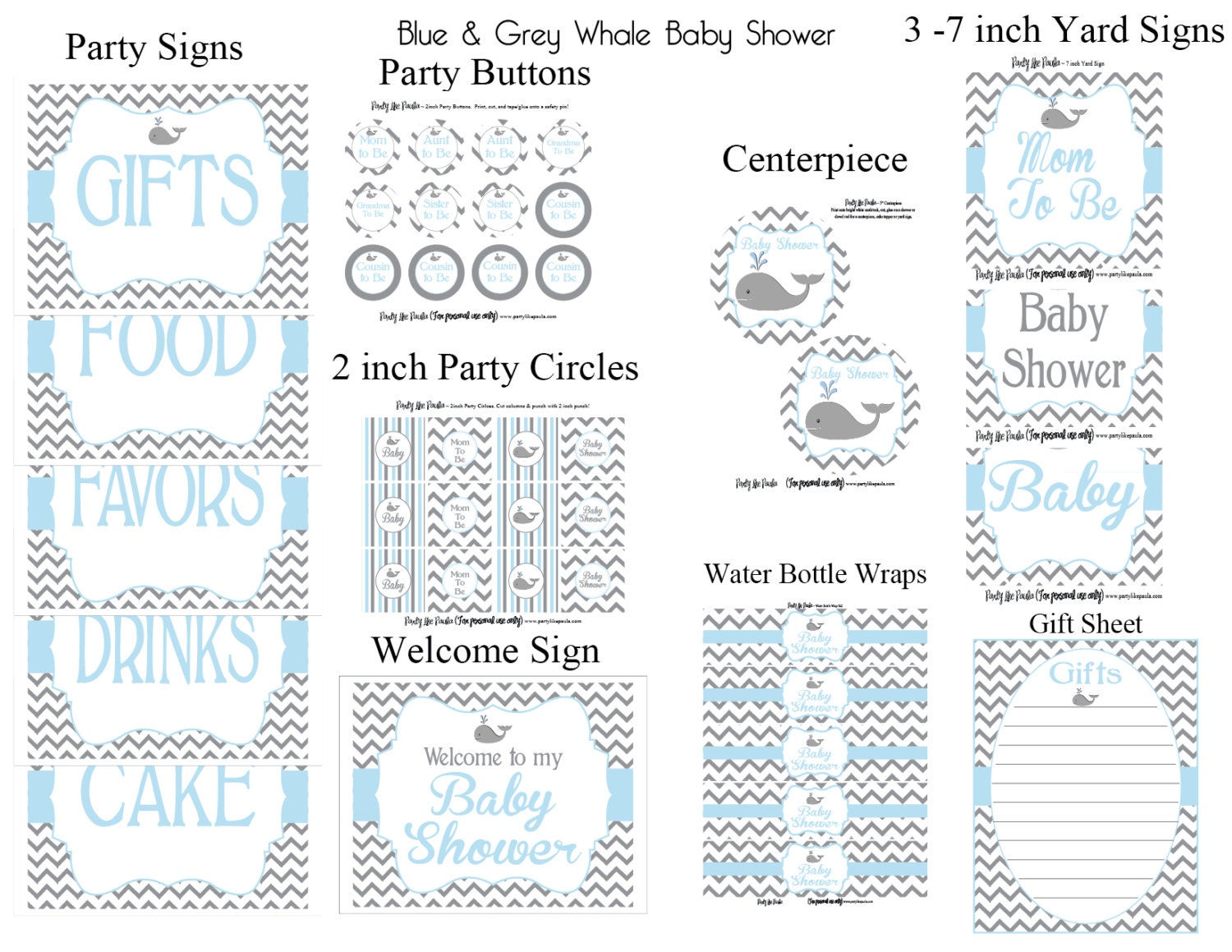 INSTANT DOWNLOAD Printable Blue & Grey Whale Baby Shower Package...by Party Like Paula Il_570xn