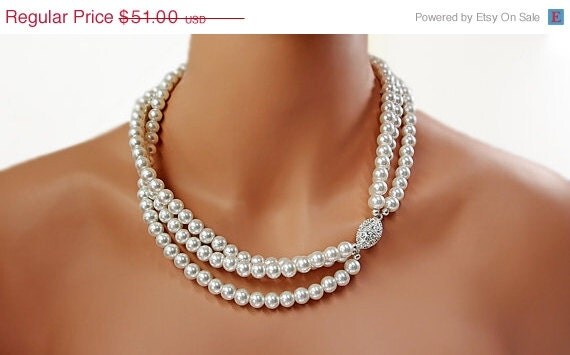 ON SALE Bridal Necklace Ivory Pearl Necklace Wedding Necklace Il_570xn
