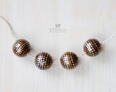 4 hand painted wooden beads 20mm / dotted gold beads / large round beads - NikaEthnica
