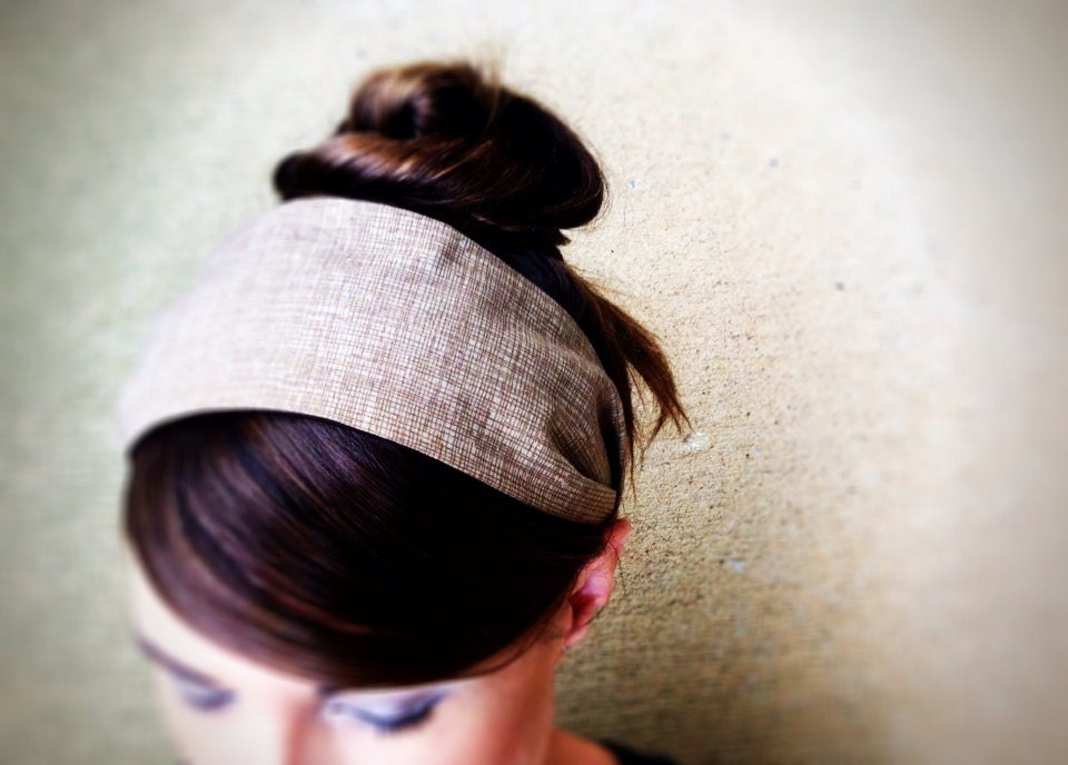Organic Cotton Neutral Brown Fabric Headband Hair Band Structured Stay Put Wide  Womens Hairband Hair Accessory - jerseymaid