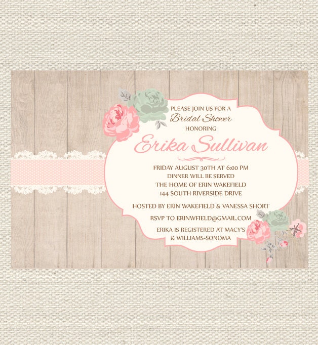 Shabby Chic Bridal Shower Invitation Printable - Pink and Sage Il_570xn