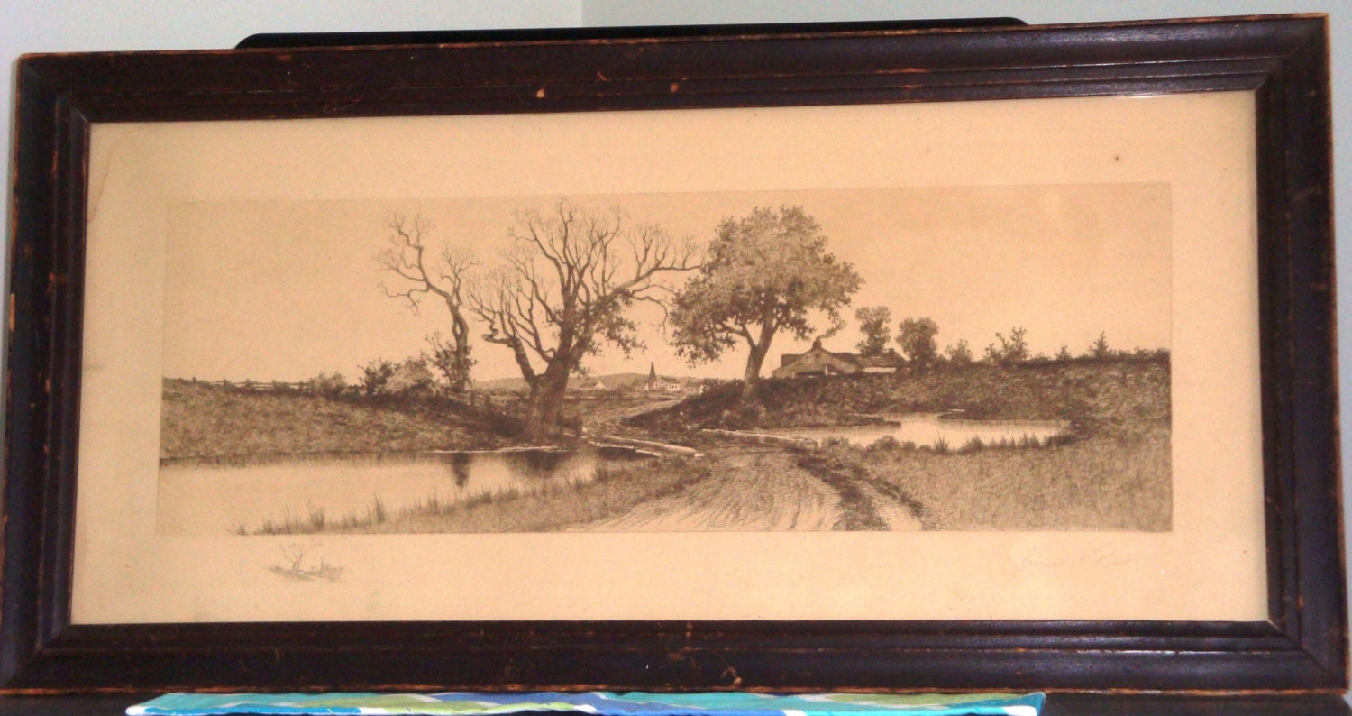 Landscape Etching Vintage 1890's Etching by RewindThePast