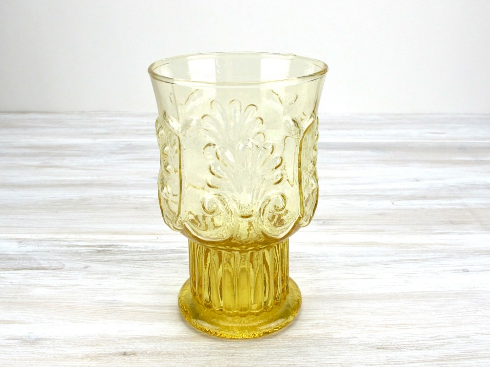 Vintage Gold Tumbler, Amber Glass, Yellow, Gold Glass Cup, Drinking Glass, Footed Glass, Goblet, Epsteam - UnderTheSycamores