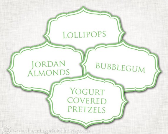 Green Labels - PRINTABLE PDF File - Candy Buffet Tags, Labels for Wedding Bridal or Baby Shower, Birthday Party Il_570xn