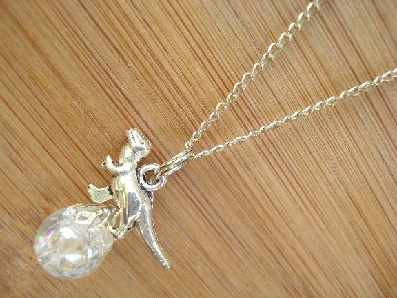 Dainty Dinosaur Trex Crystal Crackle Glass Marble Necklace