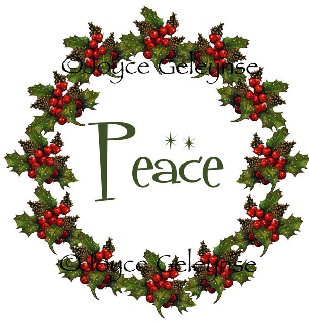 Clip Art Christmas Wreath with PEACE by ToadstoolPrintables