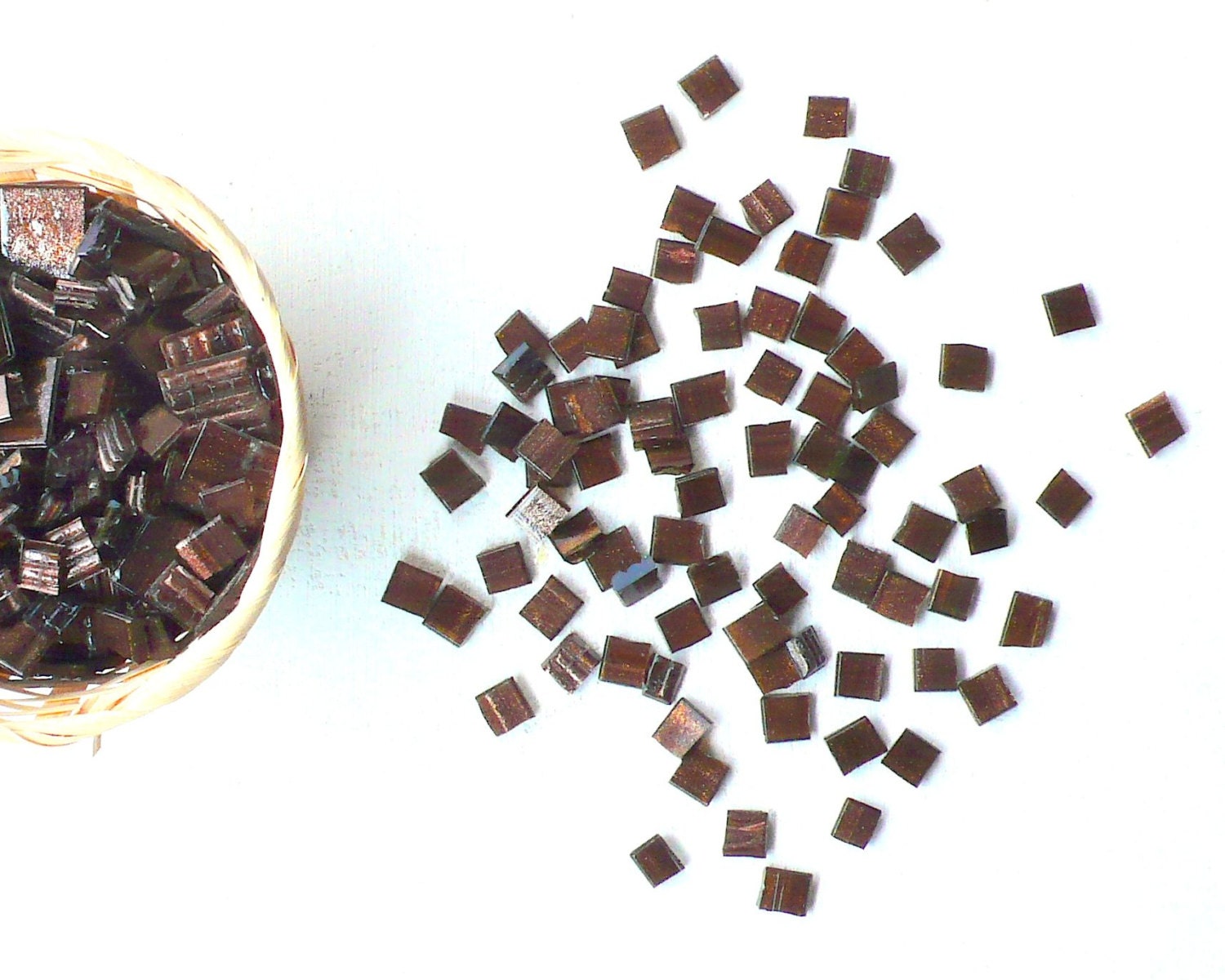 autumn brown tiles / mosaic glass tiles / 100 COFFEE BROWN OMBRE glass tiles for mosaic, decor, art / Handcut, squared. Italian glass - LaTenagliaImpazzita