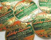 Vintage Fishing Line Labels - Rare 1940s Embossed Orange, Green, and Gold Labels - Hall's Lake Queen Nylon Casting Line Labels - LisasCraftShoppe