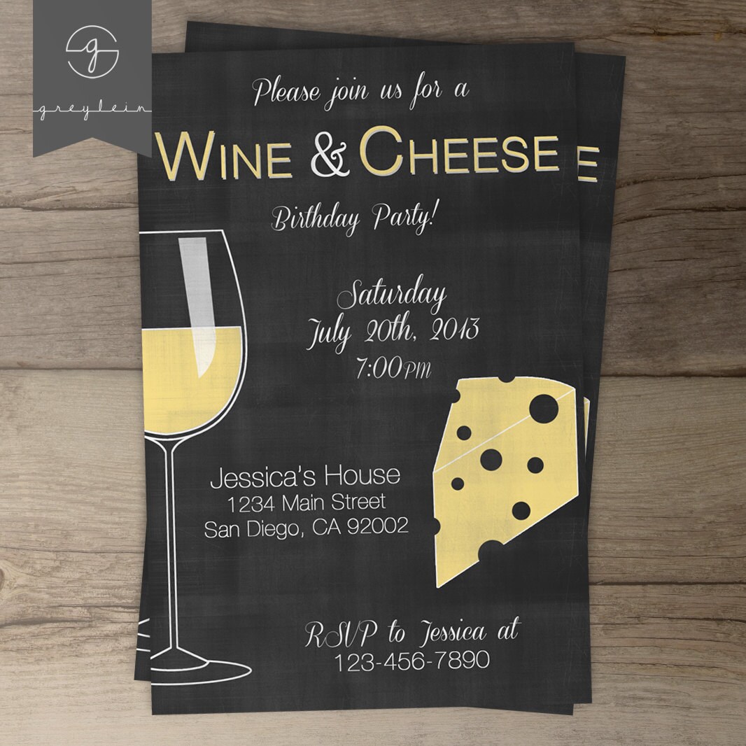 Wine and Cheese Invitations / Chalkboard / Dinner by greylein
