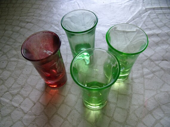 Lot Of 4 Vintage Bar Shot Glasses 3 Depression Glass by WisdomLane