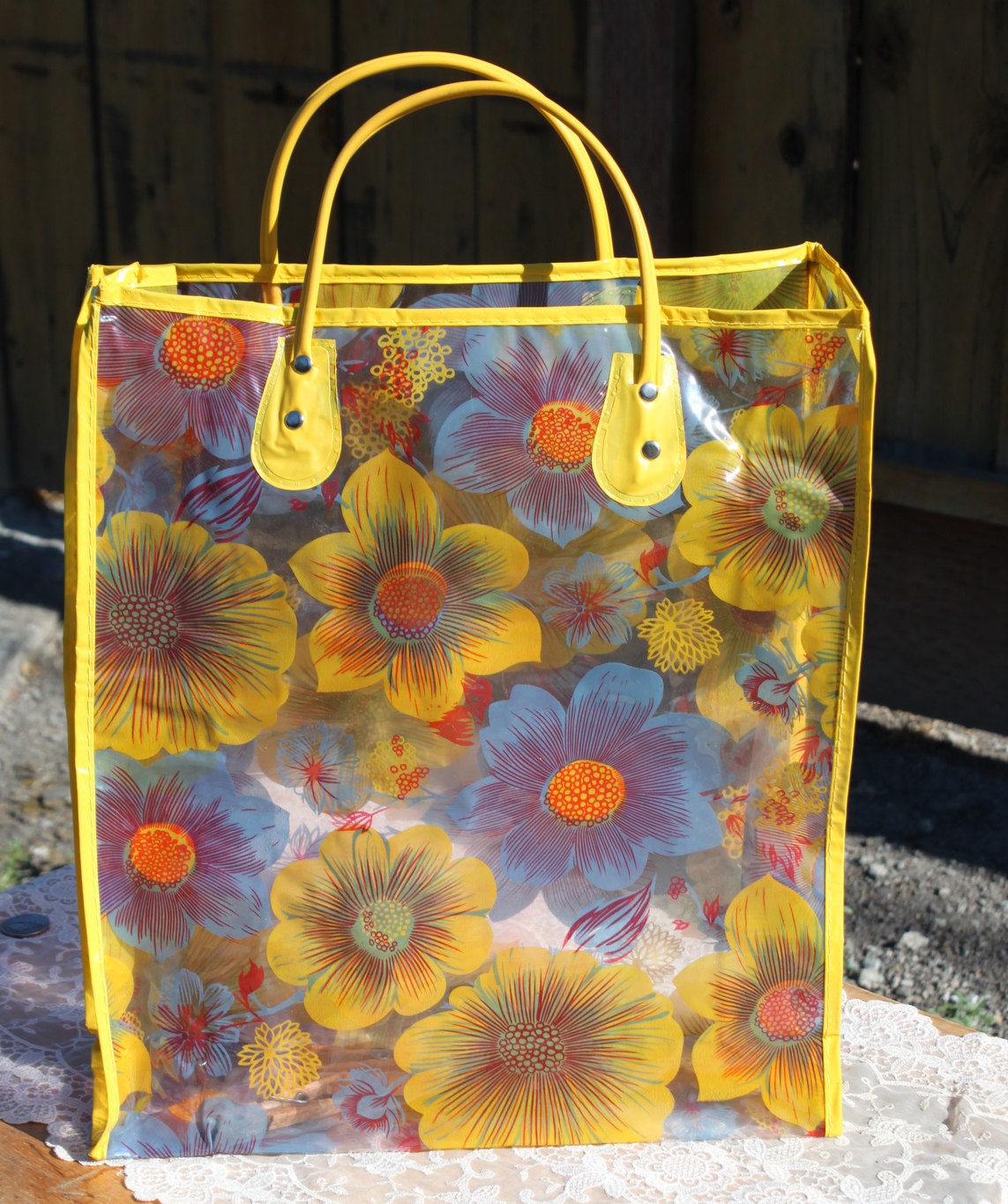 Reusable Shopping Bag Vintage Plastic Tote Big by binguspingusart