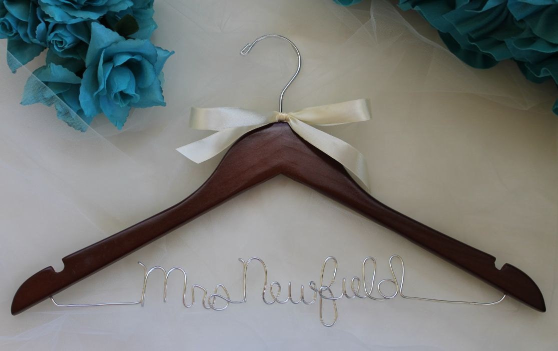 3.00 NEW YEAR'S SALE Cherry Wood Personalized Hanger Wood Wedding Dress Hanger Any Name, Wedding Date, Mrs. _____, Bride, I Do