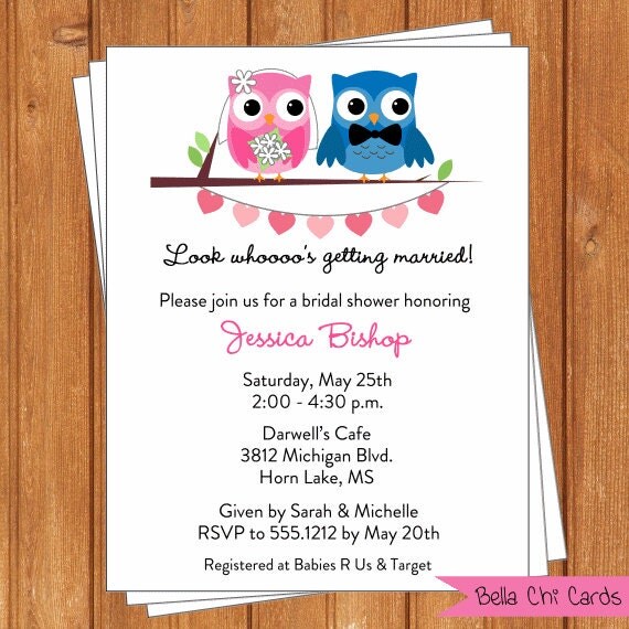 Wedding Owls Bridal Shower Invitations-WSI258DIY 4.25 X 5.5 Editable ...