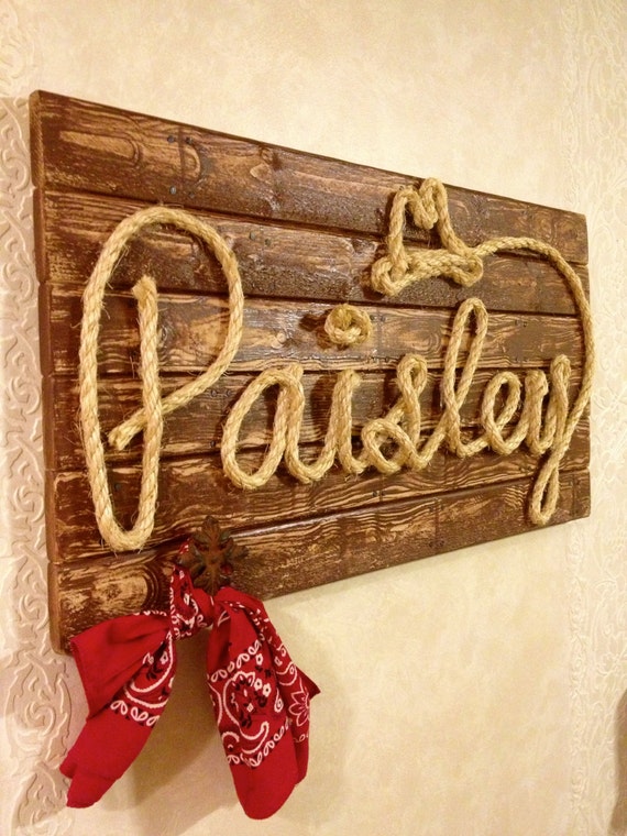 7Letter Western Wood Rope Sign Country Rustic by MemoryScapes